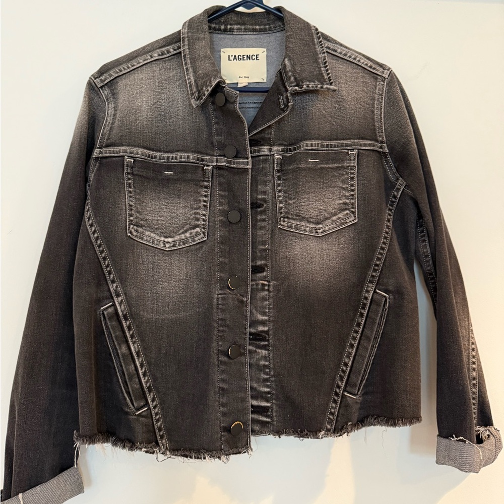 L'AGENCE Black distressed denim shirt jacket